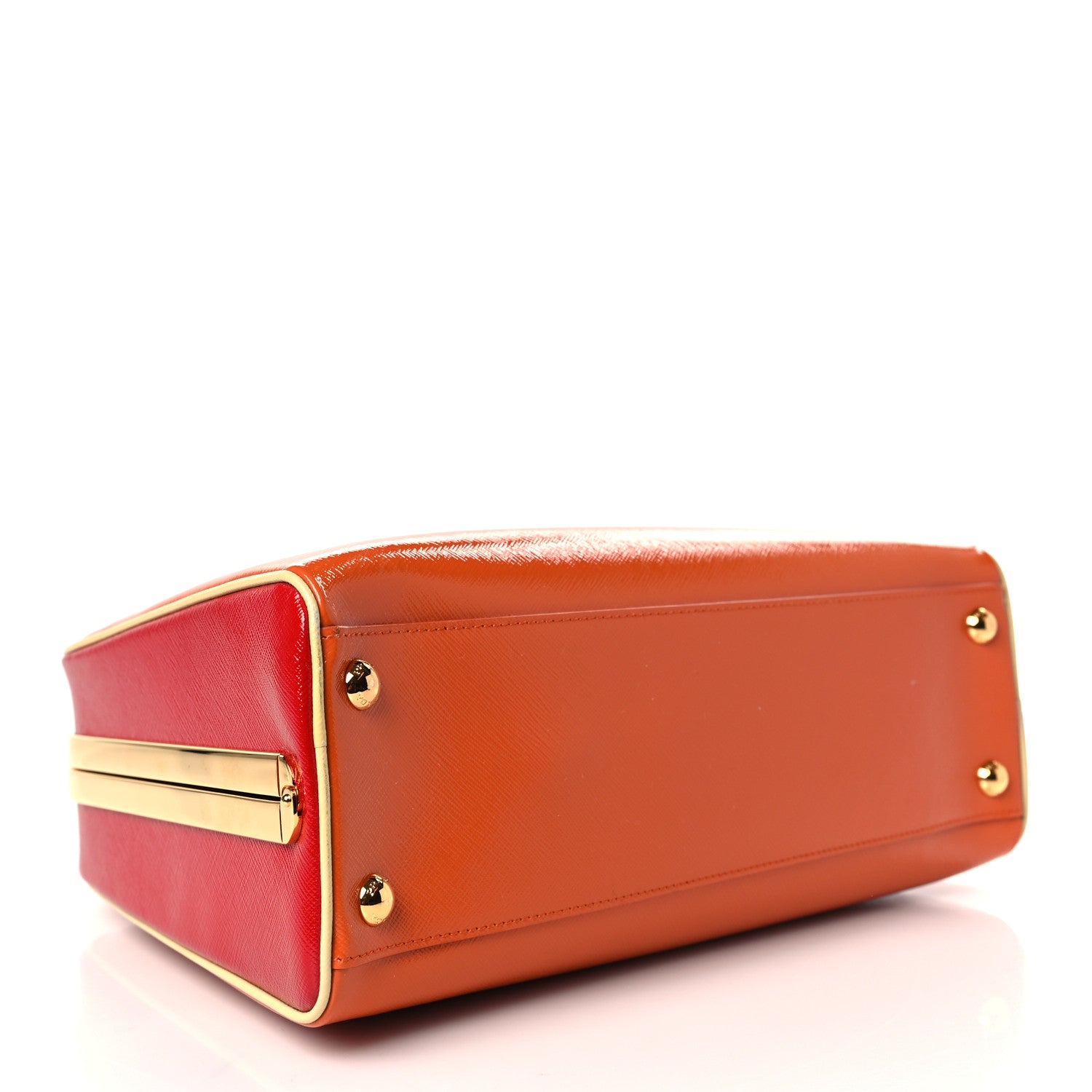 Prada Saffiano Vernice Frame Top Bag Papaya Rosso White 4 of 9