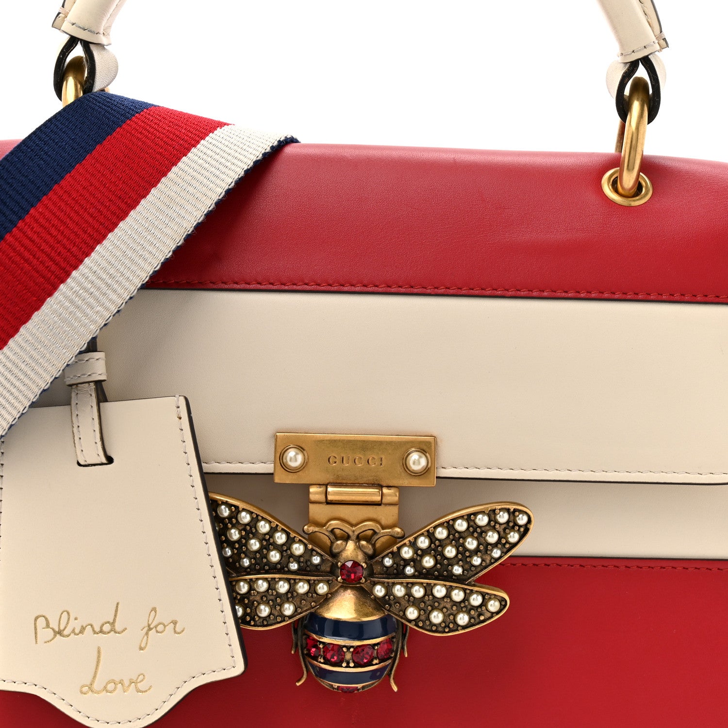 Gucci Calfskin Sylvie Web Small Queen Margaret Top Handle Bag Hibiscus Red Mystic White 8 of 16