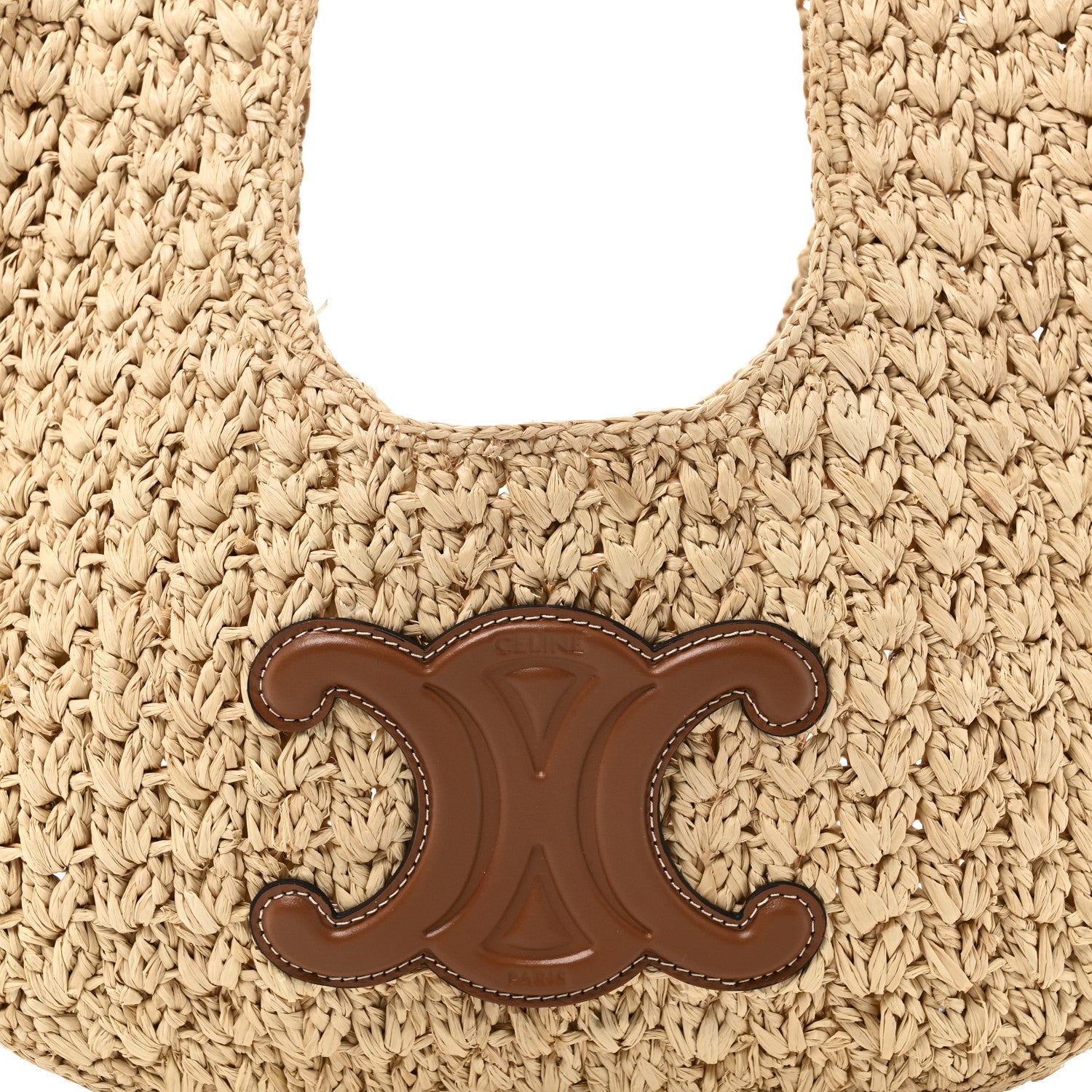 Celine Raffia Calfskin Triomphe Panier Hobo Bag Natural Tan 7 of 9