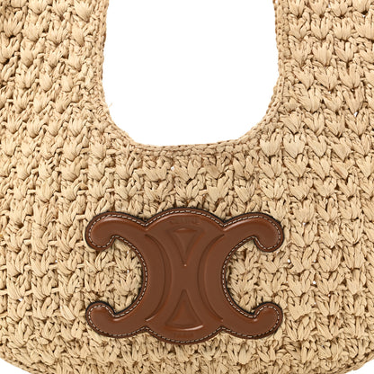 Celine Raffia Calfskin Triomphe Panier Hobo Bag Natural Tan 7 of 9