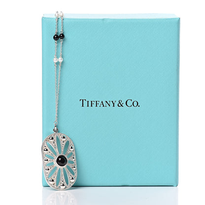 Tiffany Sterling Silver Black Onyx Pearl Ziegfeld Daisy Pendant Necklace 8 of 8