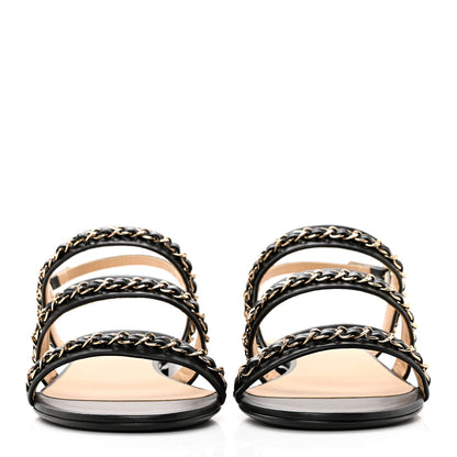 Chanel Lambskin Chain Sandals 39 Black 2 of 9