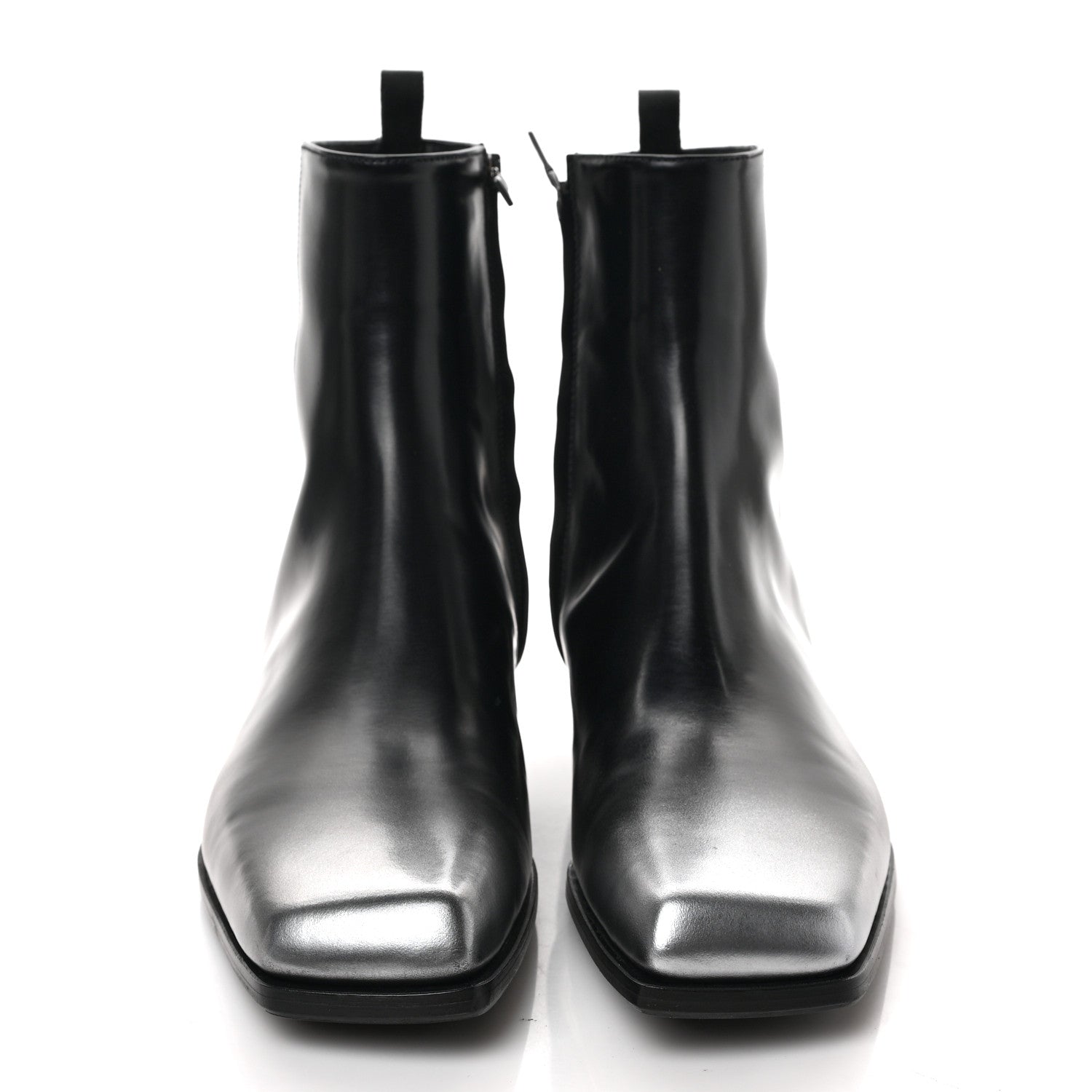 Prada Spazzolato Sfumato Mens Square Toe Ankle Boots 8 Black Argento 2 of 9
