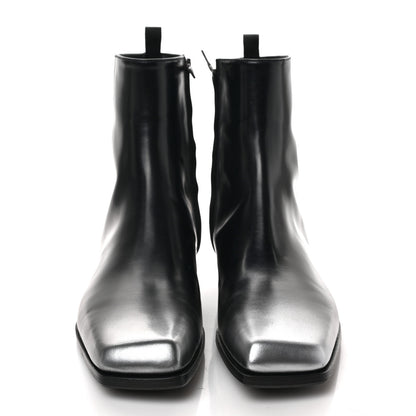 Prada Spazzolato Sfumato Mens Square Toe Ankle Boots 8 Black Argento 2 of 9
