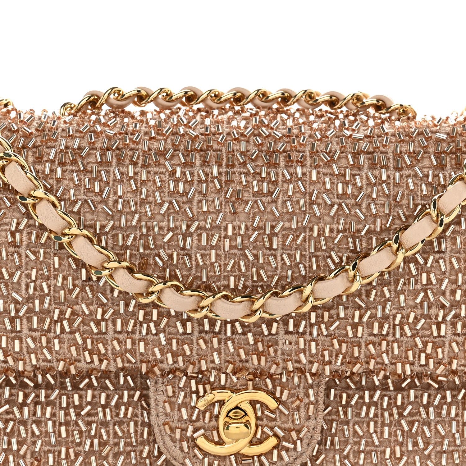 Chanel Sequin Knit Pearl Medium Flap Gold 1 of 10