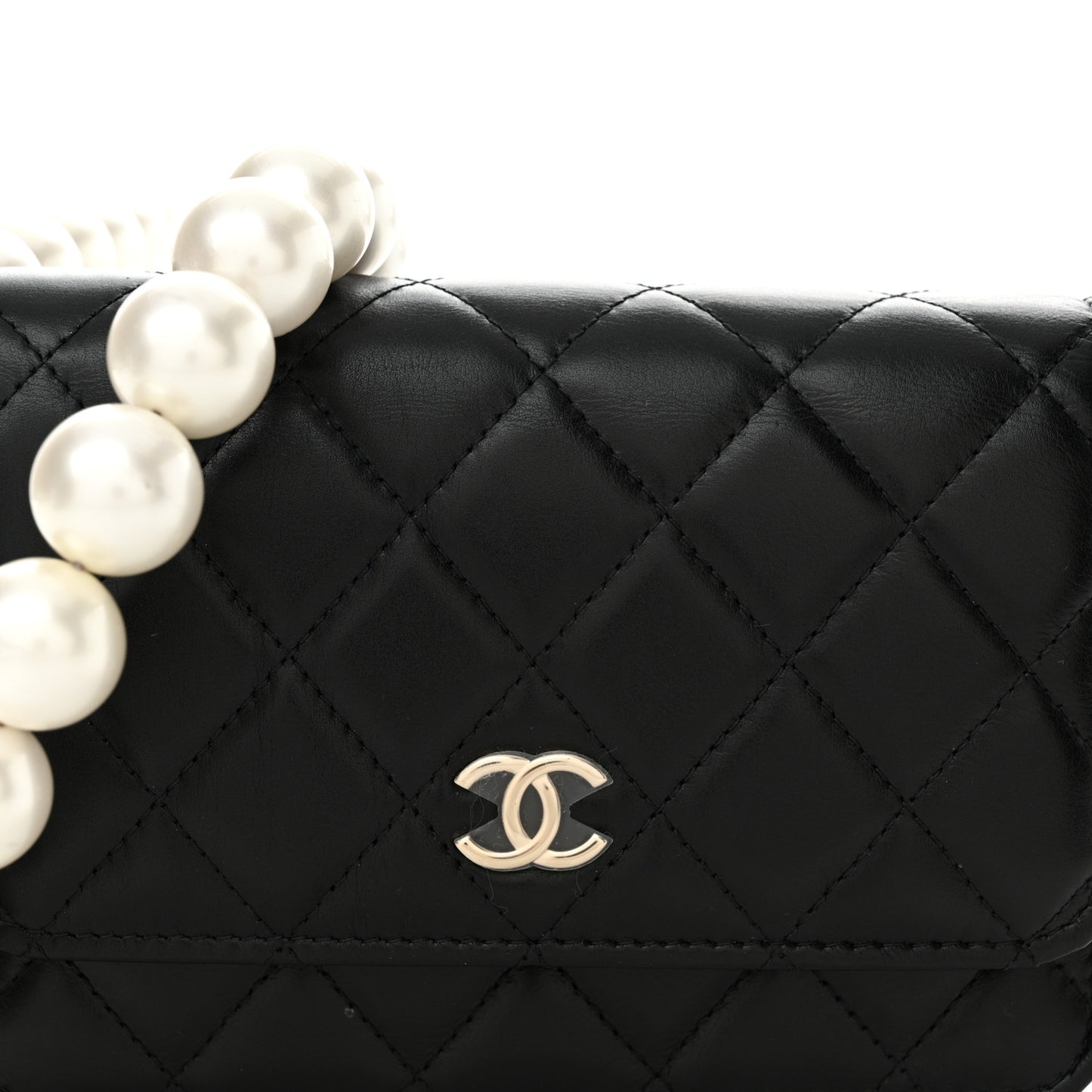 Calfskin Quilted Mini Maxi Pearls Wallet On Chain WOC Black