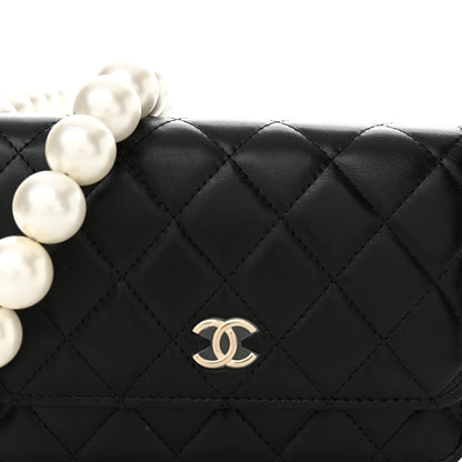 Chanel Calfskin Quilted Mini Maxi Pearls Wallet On Chain WOC Black 8 of 11
