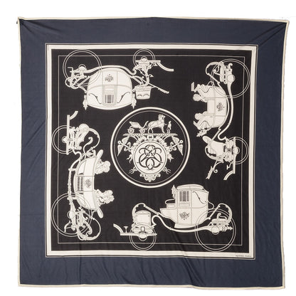 Hermes Silk Jersey Ex Libris Scarf 90 Navy Bleu 2 of 6