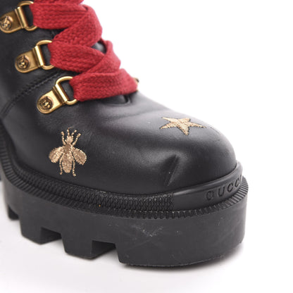 Gucci Calfskin Embroidered Lace Up Combat Ankle Boots 38 Black 8 of 9