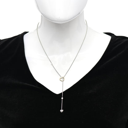 David Yurman Sterling Silver 18K Yellow Gold Diamond Cable Heart Lariat Necklace 2 of 4