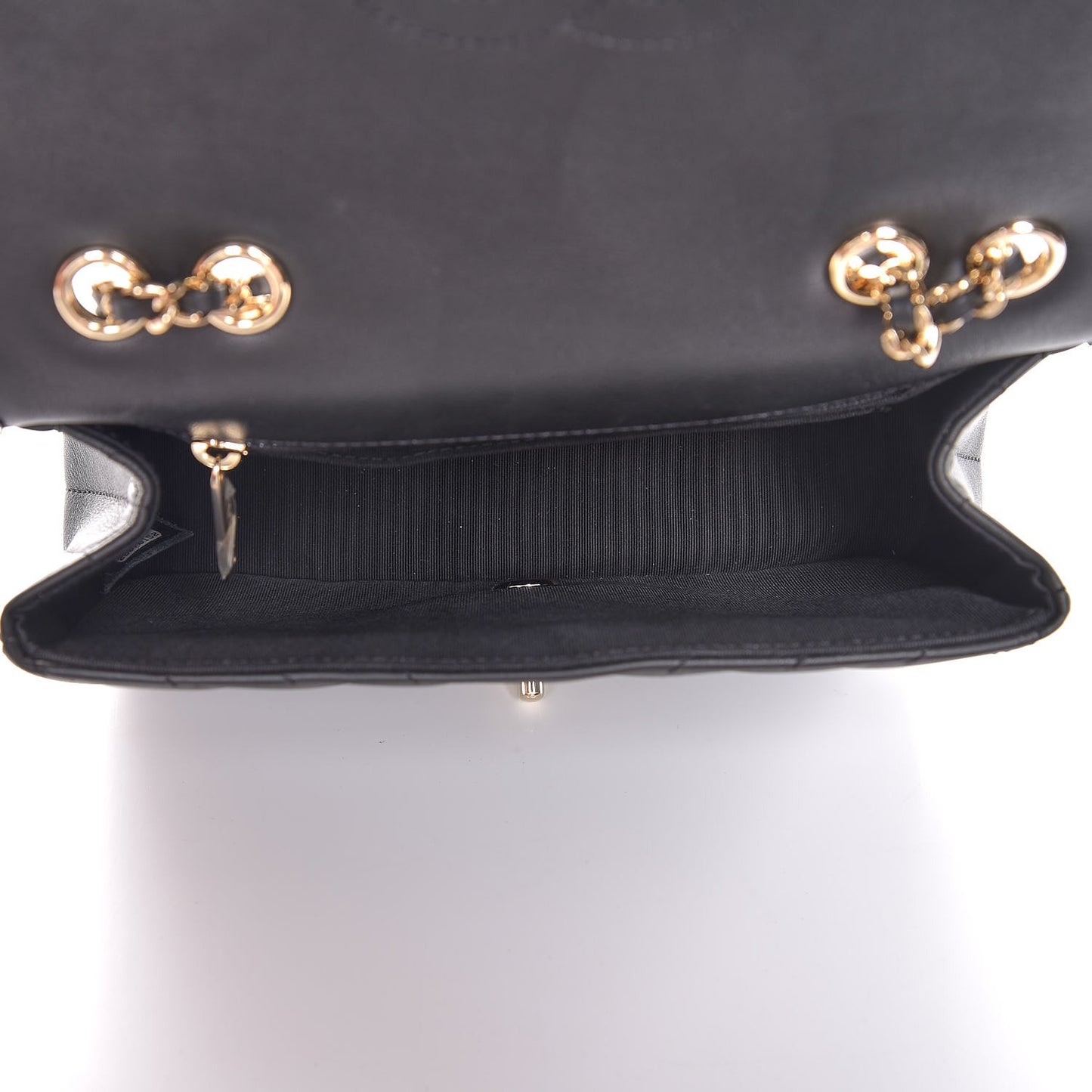 Calfskin Chevron Quilted Mini Statement Flap Black