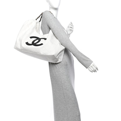 Chanel Denim Calfskin Quilted Coco Beach Small Shopping Tote White Black 2 of 11
