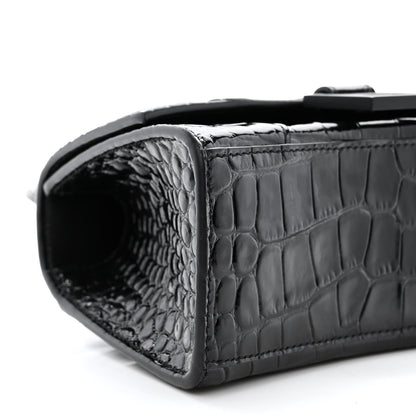 Balenciaga Shiny Calfskin Monochrome Crocodile Embossed Hourglass Top Handle Bag XS Black 10 of 11