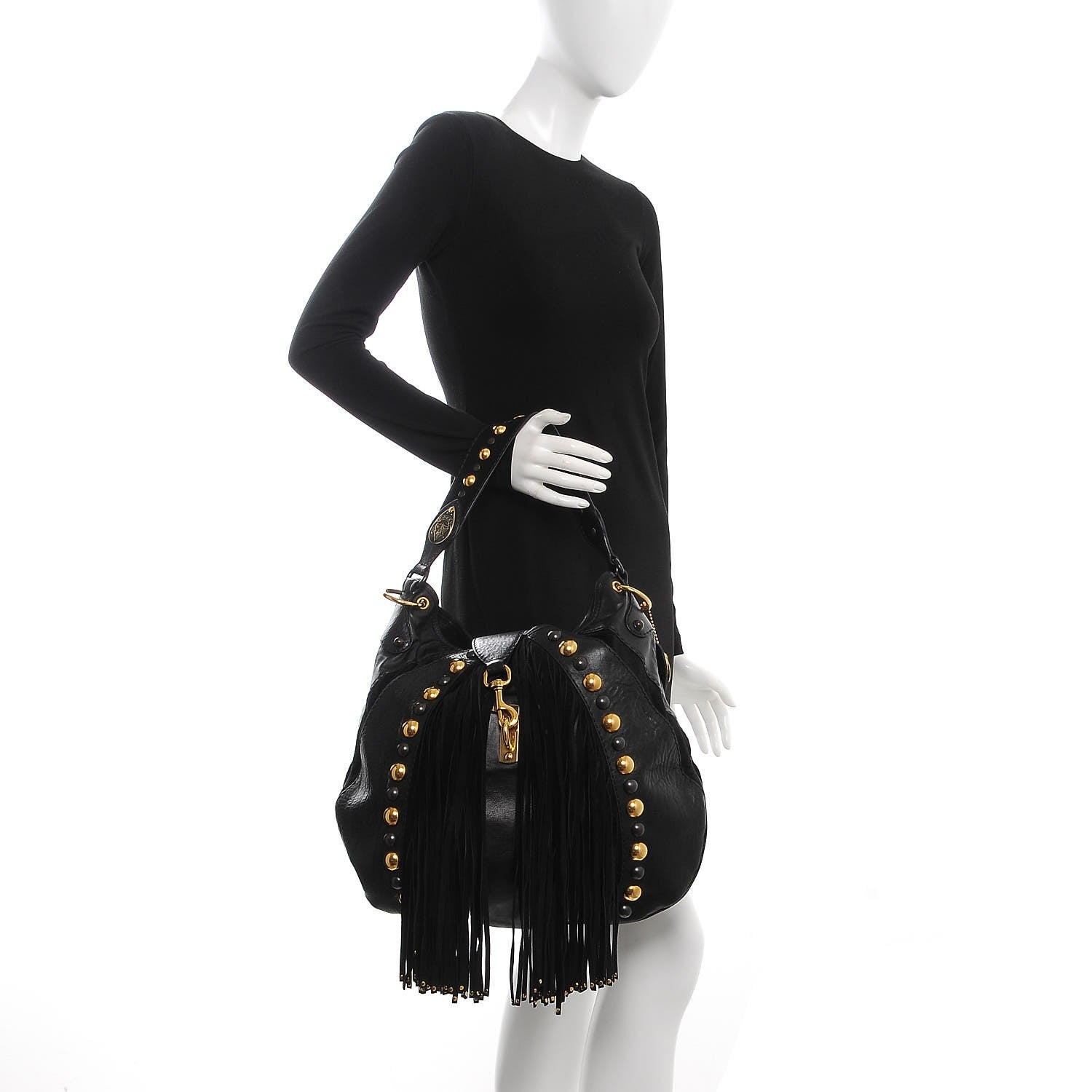 Gucci Calfskin Suede Fringe Babouska Hobo Black 2 of 10
