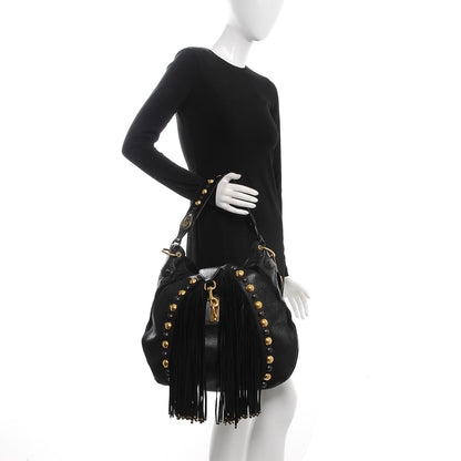 Gucci Calfskin Suede Fringe Babouska Hobo Black 2 of 10