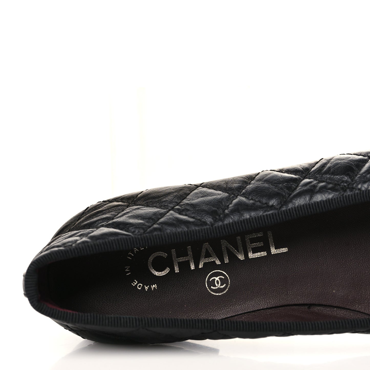 Aged Calfskin Quilted CC Cap Toe Ballerina Flats 35 Black