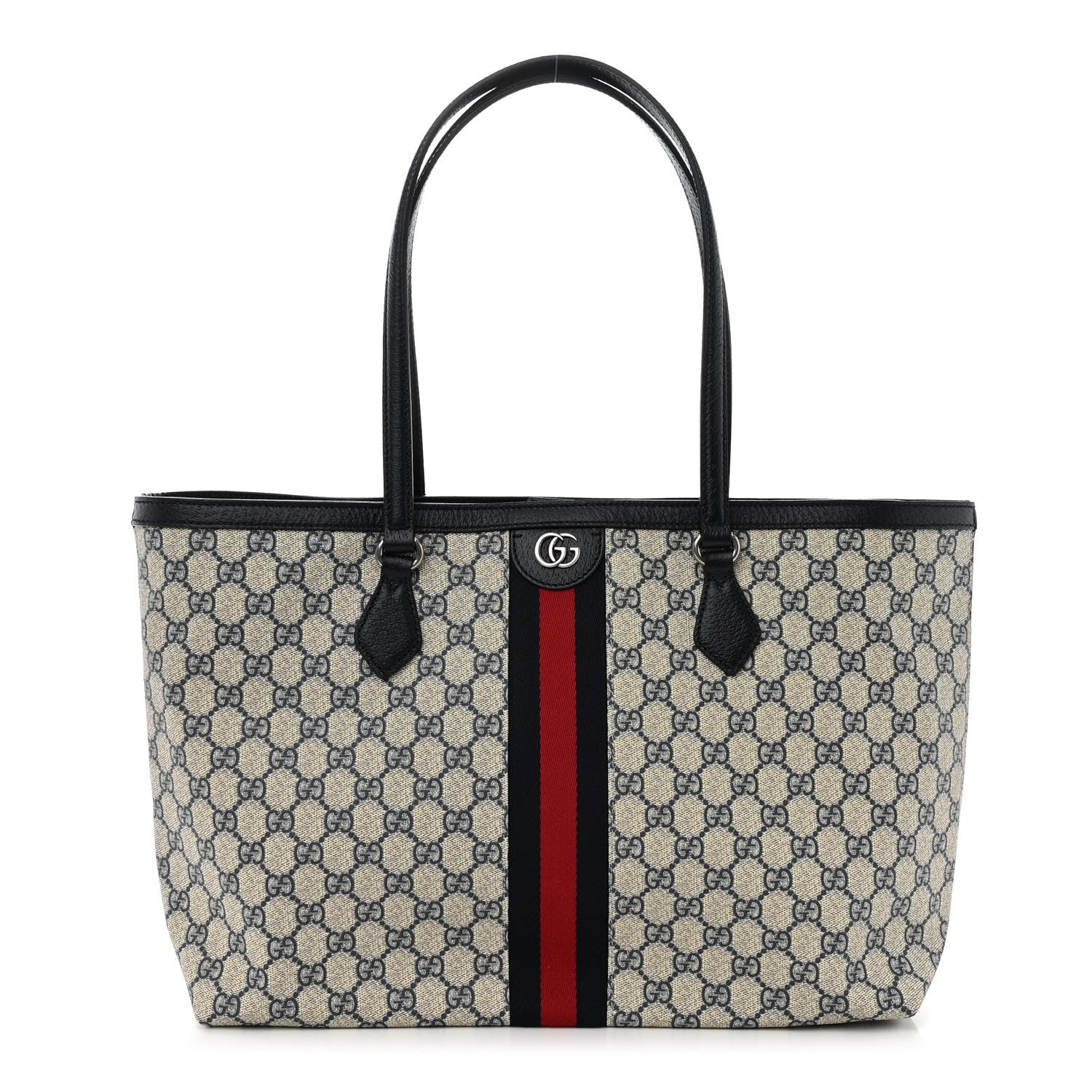 Gucci GG Supreme Monogram Textured Calfskin Web Medium Ophidia Shopping Tote Beige Blue 1 of 9