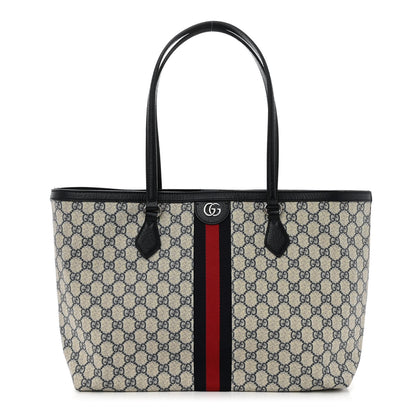 Gucci GG Supreme Monogram Textured Calfskin Web Medium Ophidia Shopping Tote Beige Blue 1 of 9