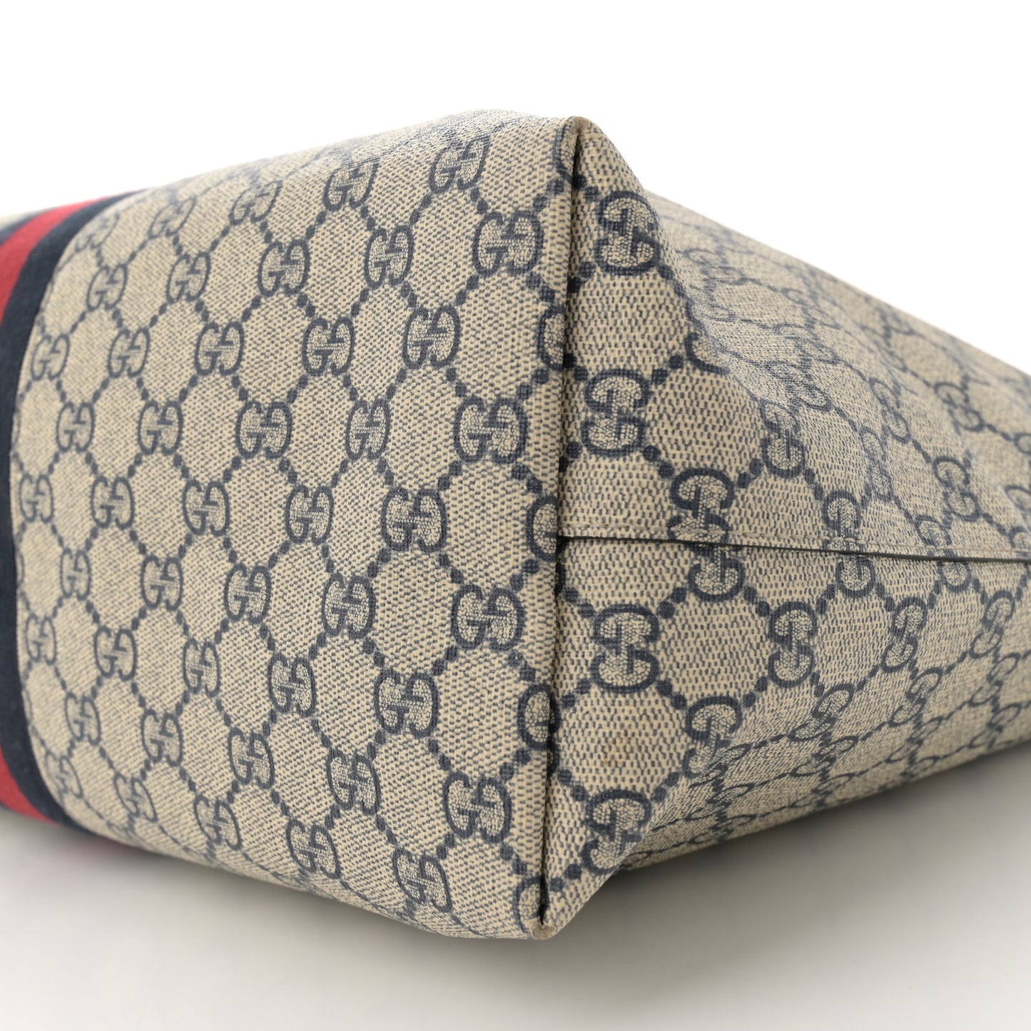 GG Supreme Monogram Textured Calfskin Web Medium Ophidia Shopping Tote Beige Blue