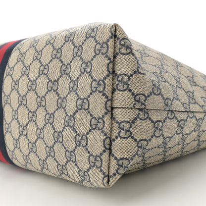 Gucci GG Supreme Monogram Textured Calfskin Web Medium Ophidia Shopping Tote Beige Blue 10 of 12