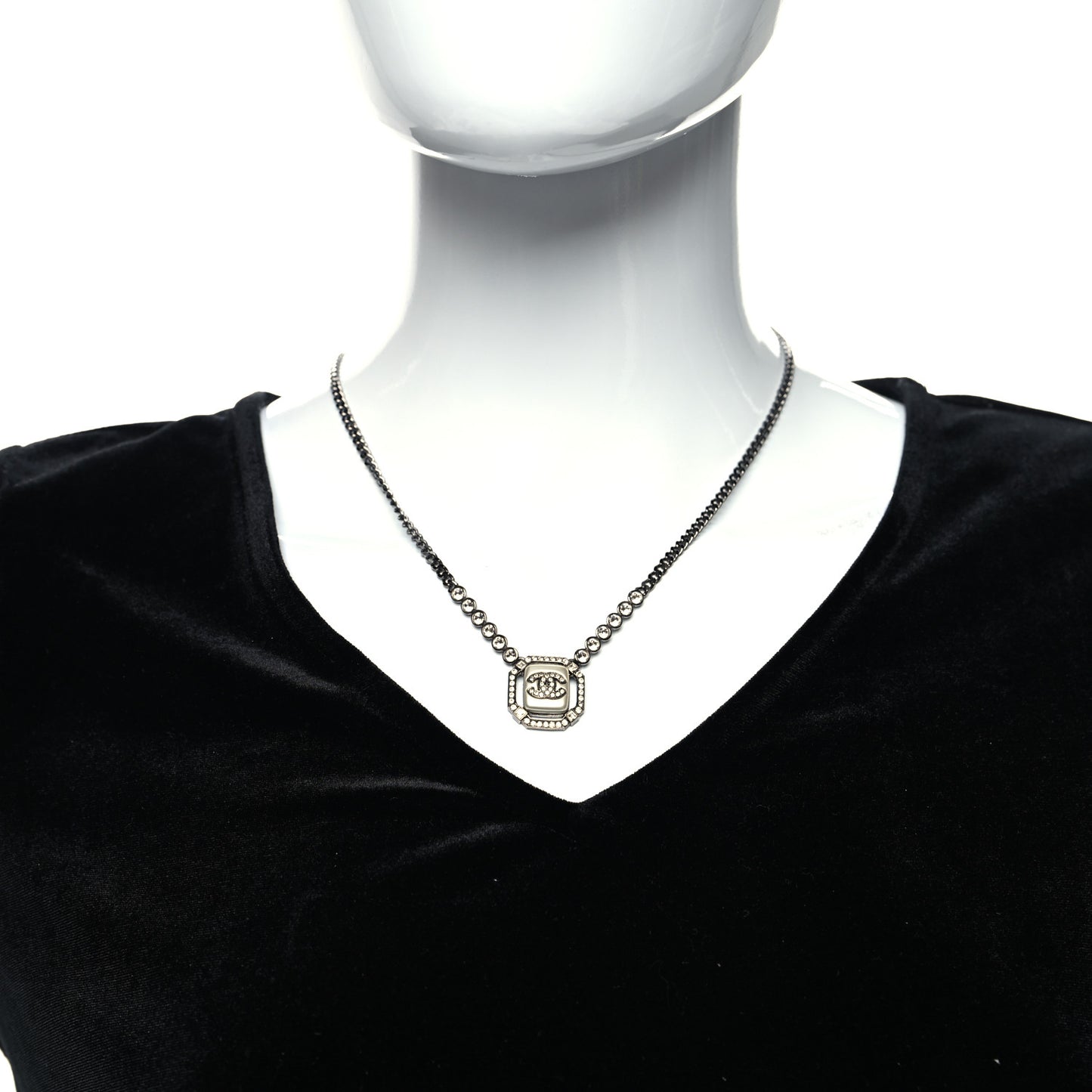 Ruthenium Crystal Pearl CC Necklace