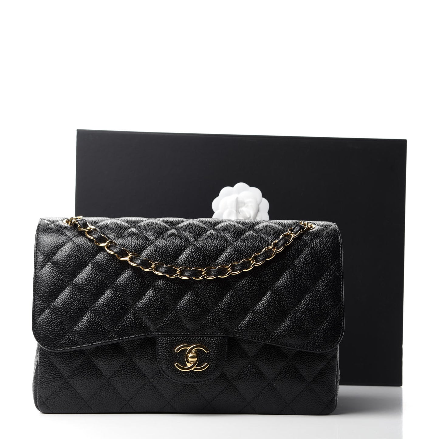 Caviar Quilted Jumbo Double Flap Black