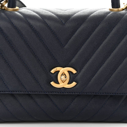 Chanel Caviar Chevron Quilted Small Coco Handle Flap Navy 8 of 11