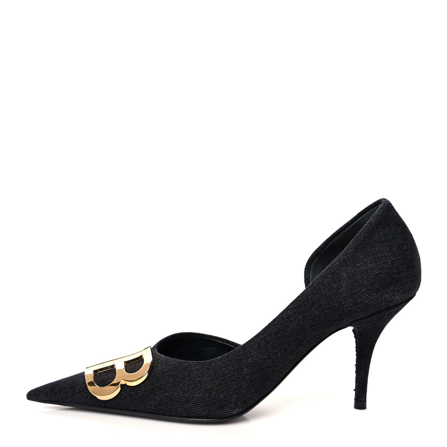 Balenciaga Denim BB D'Orsay Pointed Toe Knife 80mm Pump 38.5 Black 1 of 9
