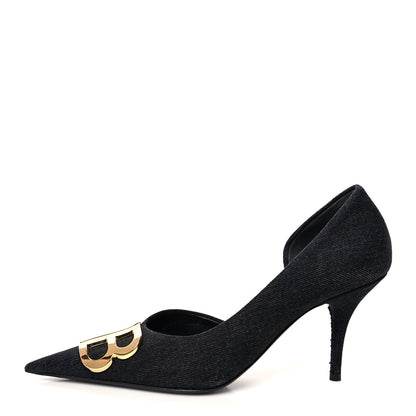 Balenciaga Denim BB D'Orsay Pointed Toe Knife 80mm Pump 38.5 Black 1 of 9