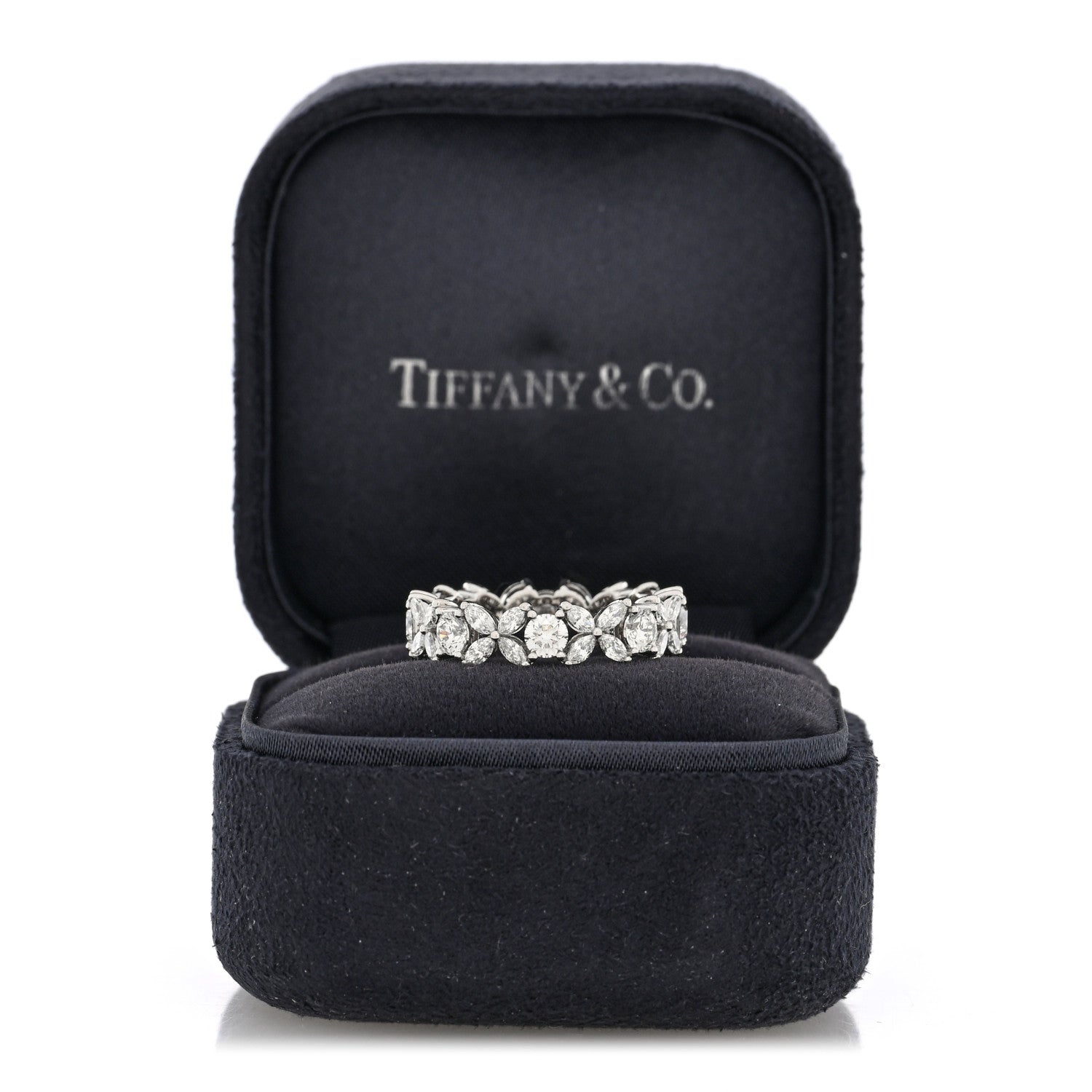 Tiffany Platinum Diamond Victoria Alternating Band Ring 53 6.25 5 of 5