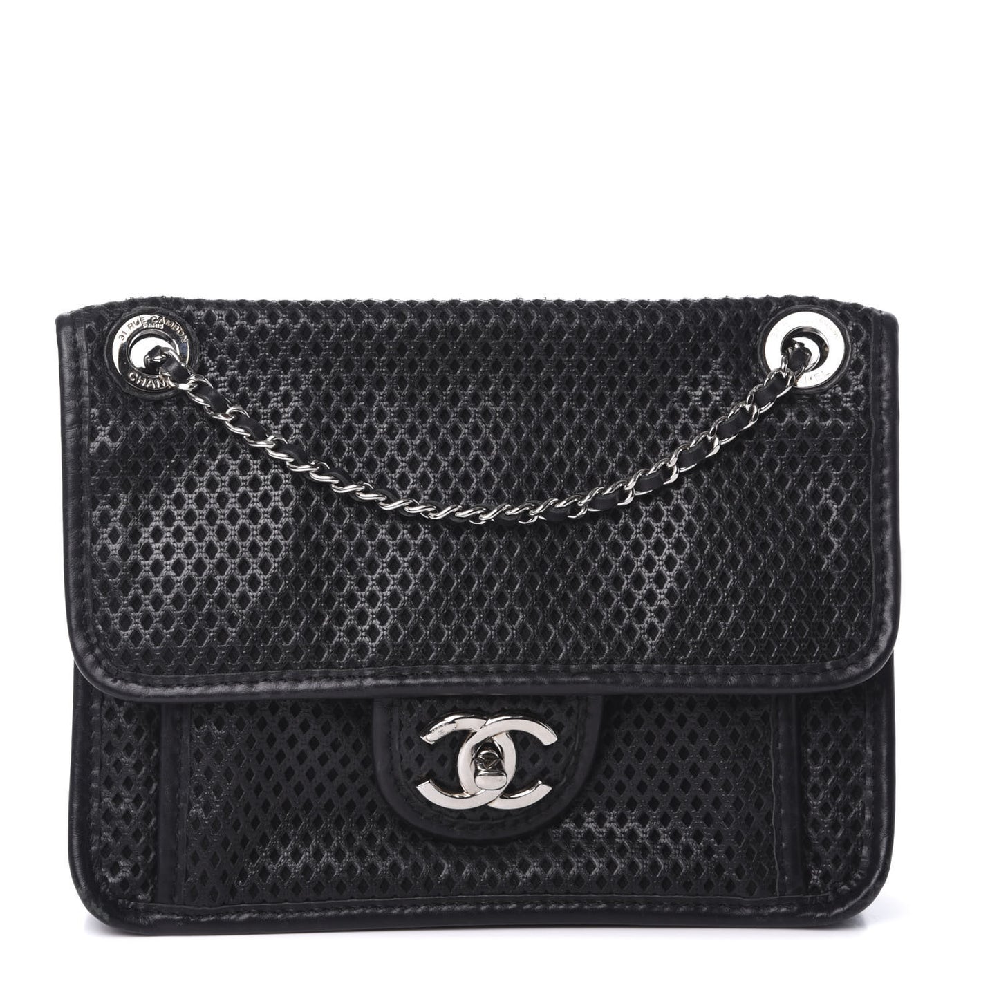 Metallic Perforated Calfskin Small Up In The Air Flap Black