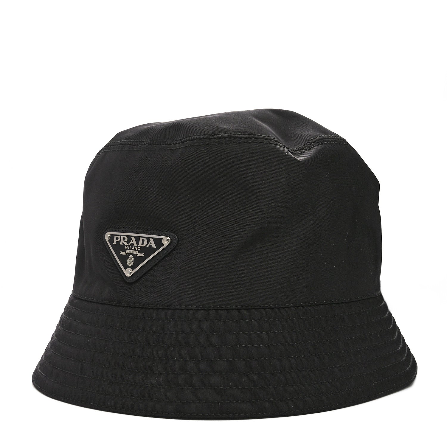 Prada Re-Nylon Metal Triangle Logo Womens Bucket Hat L Black 1 of 9