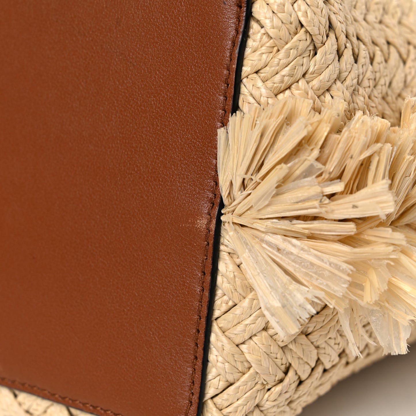 Raffia Calfskin Rockstud Shoulder Tote Naturale Saddle Brown