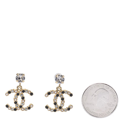 Chanel Resin Crystal Pearl CC Drop Earrings Gold Black 2 of 5