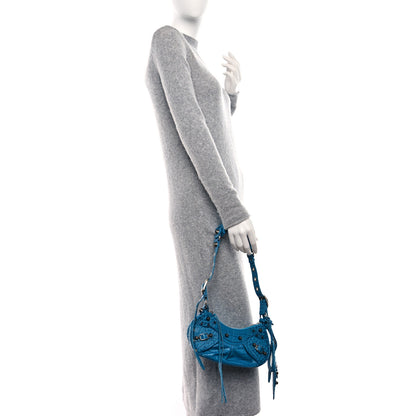 Balenciaga Extra Supple Calfskin Crocodile Embossed Le Cagole Shoulder Bag XS Turquoise 2 of 9