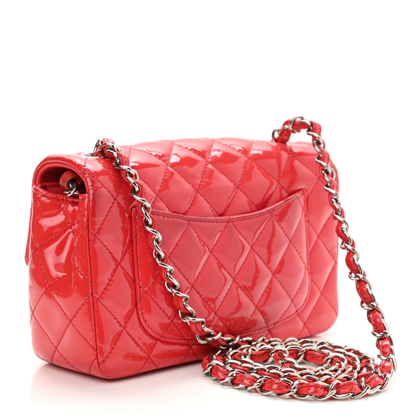 Patent Calfskin Quilted Mini Rectangular Flap Red