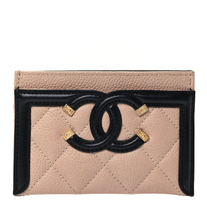 Chanel Caviar Quilted Filigree Card Holder Beige Black 1 of 10