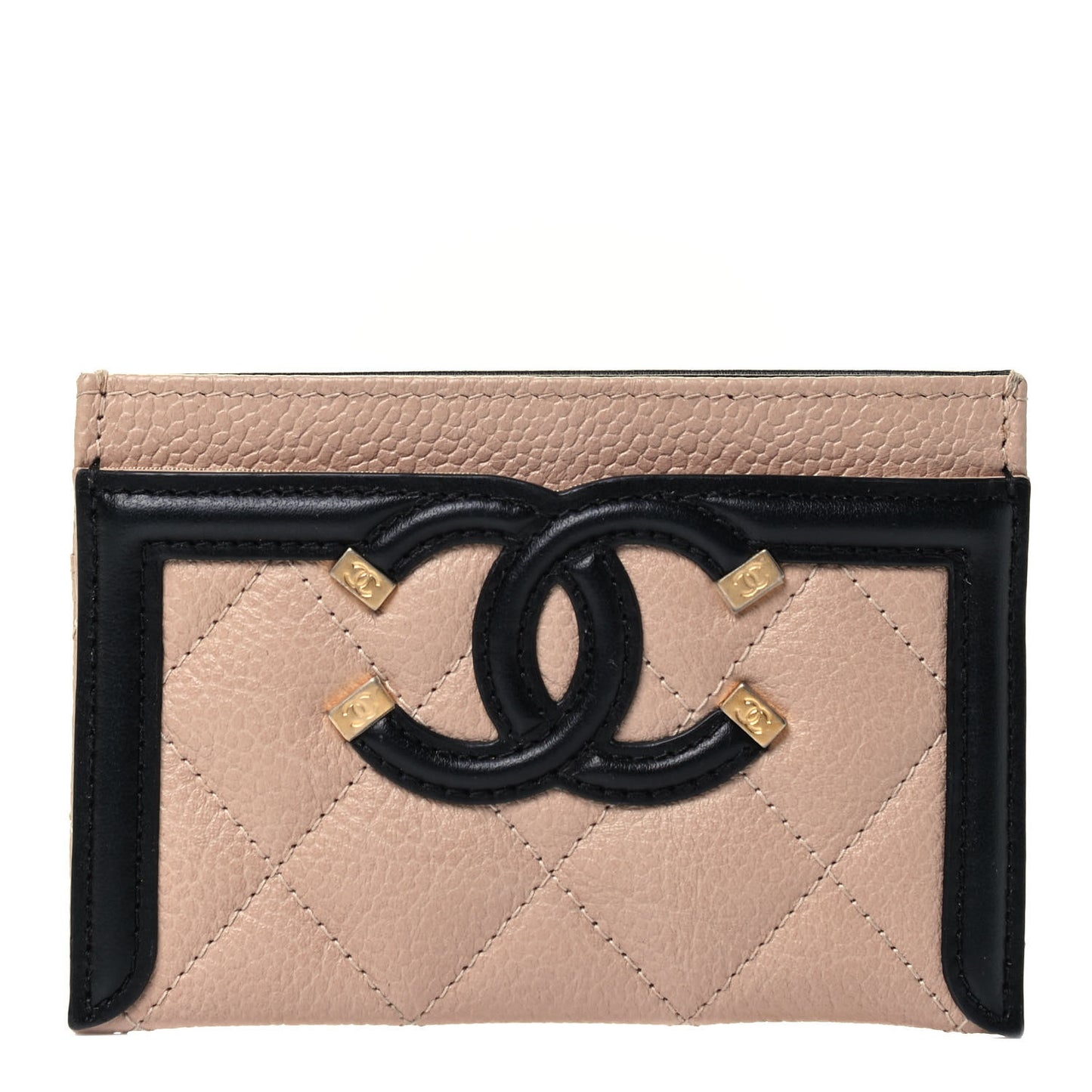 Caviar Quilted Filigree Card Holder Beige Black