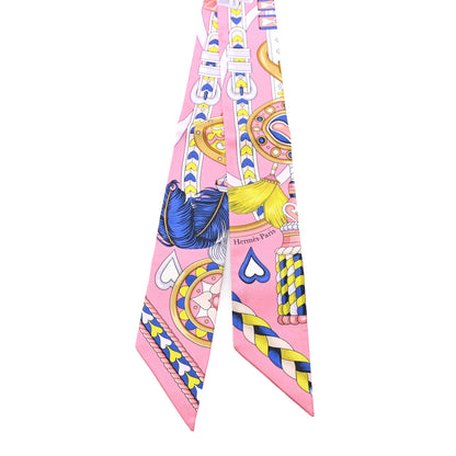 Hermes Silk Harnais De Coeur Twilly Rose Bonbon Blue 2 of 3