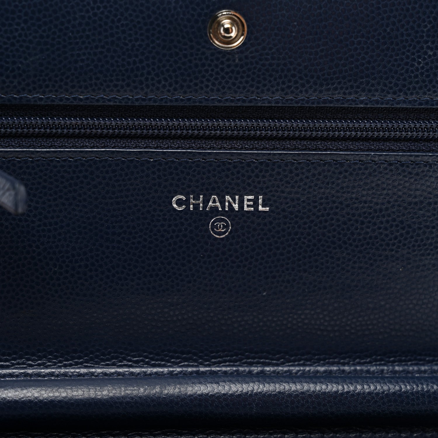 Chanel Caviar Chevron Quilted Wallet On Chain WOC Navy 6 of 13