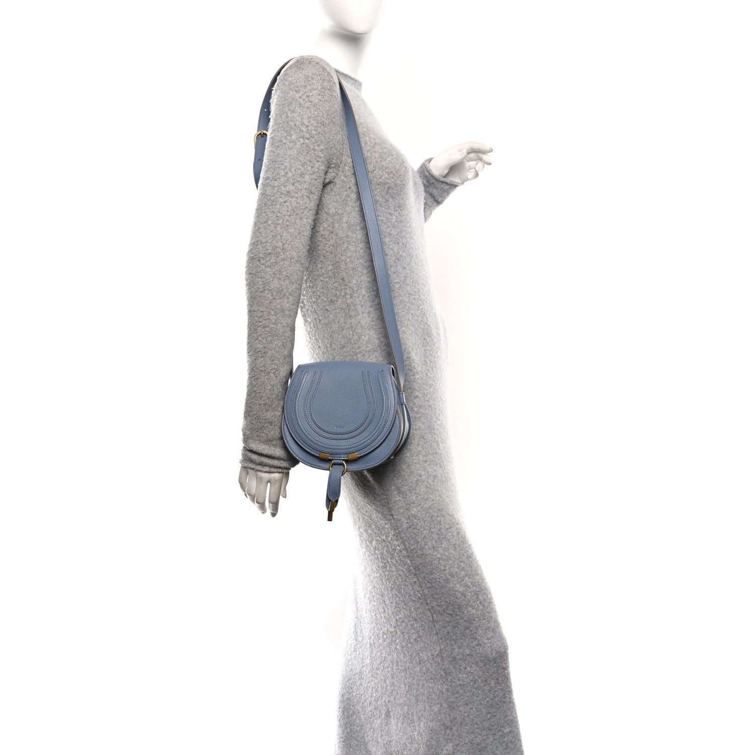 Chloe Calfskin Mini Marcie Round Crossbody Bag Cloudy Blue 2 of 10