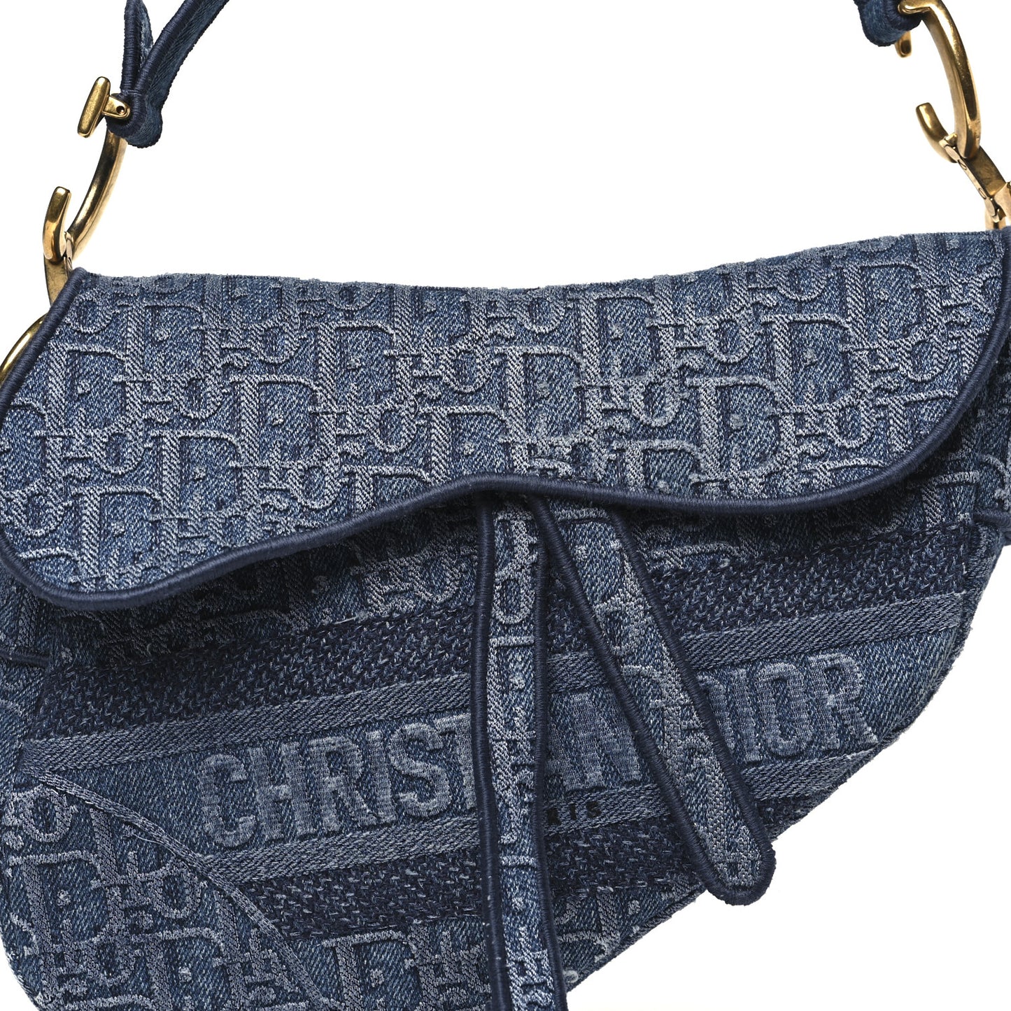 Oblique Embroidered Saddle Bag Denim Blue