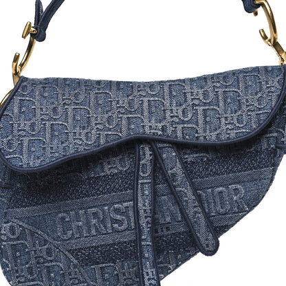 Christian Dior Oblique Embroidered Saddle Bag Denim Blue 8 of 12