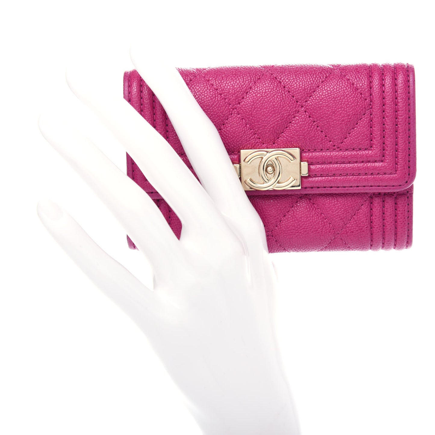 Caviar Quilted Boy Card Holder Wallet Fuchsia