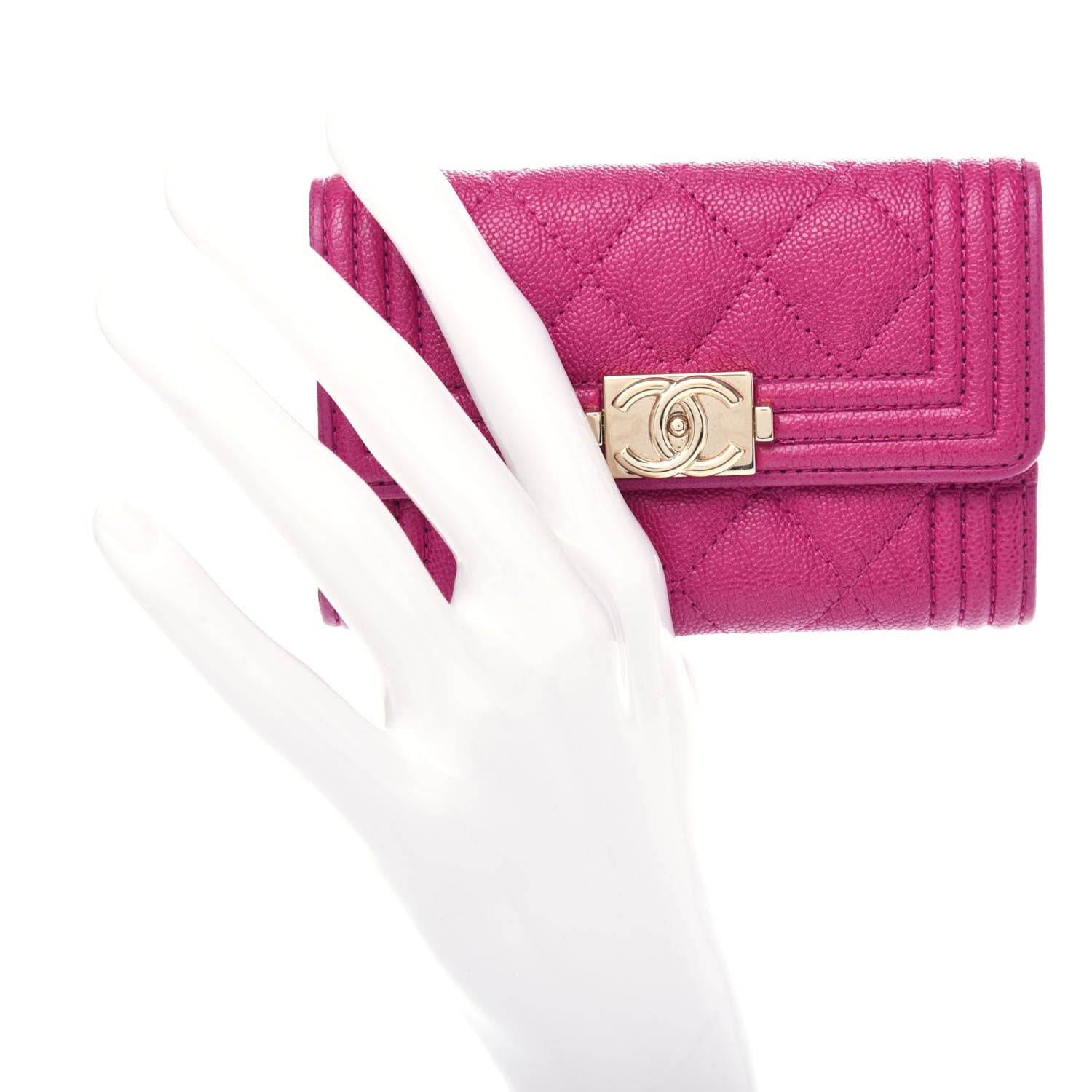 Chanel Caviar Quilted Boy Card Holder Wallet Fuchsia 2 of 8