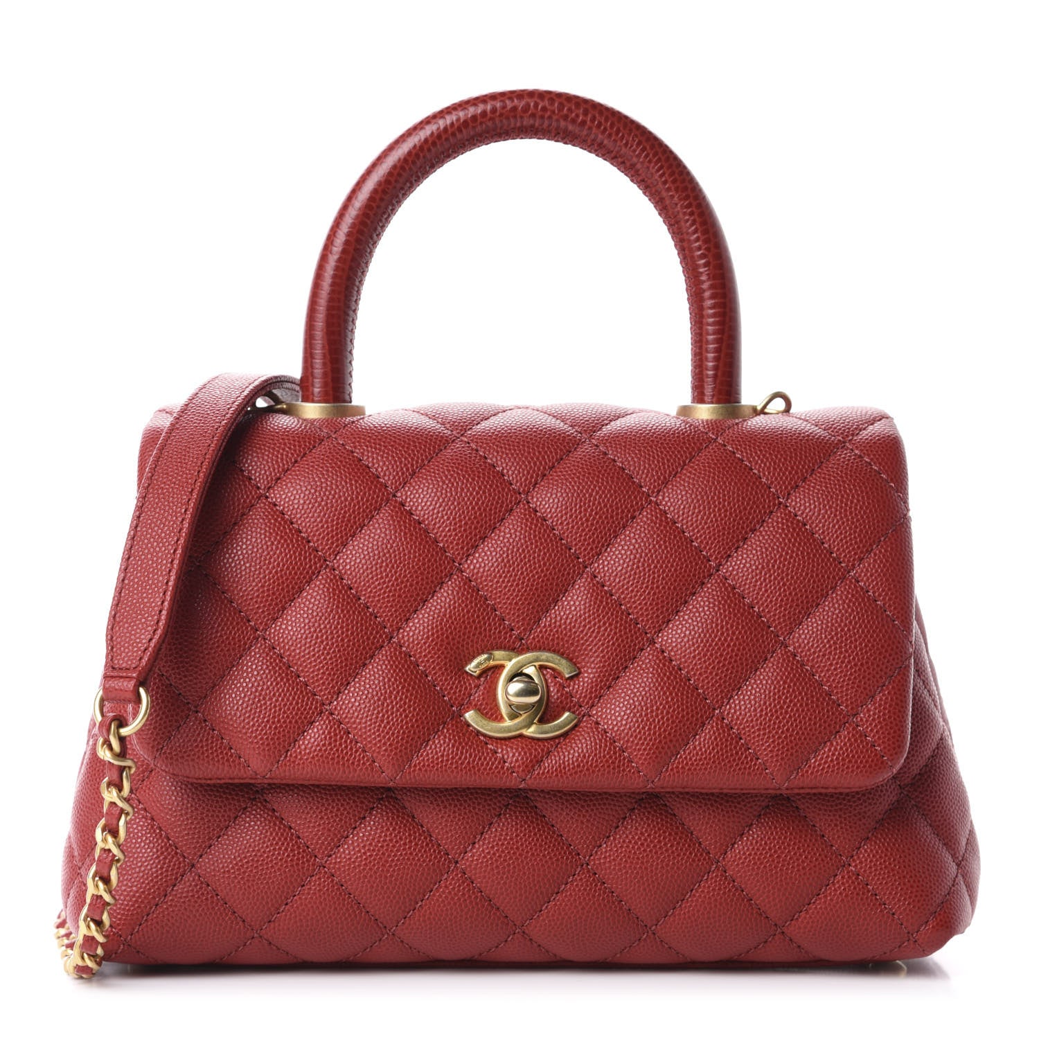 Chanel Caviar Lizard Quilted Mini Coco Handle Flap Red 1 of 10