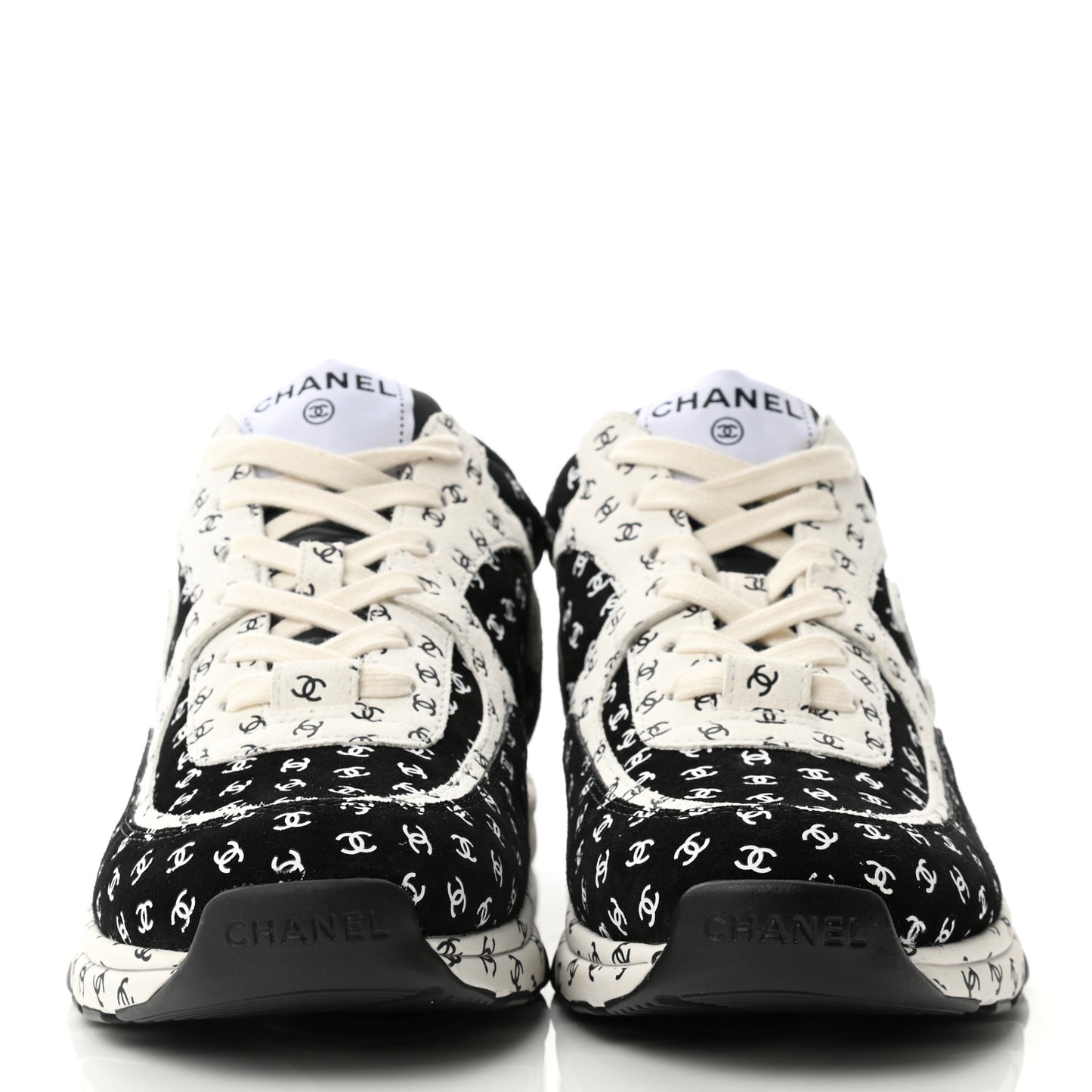 Nylon Suede Calfskin Printed CC Sneakers 39 White Black