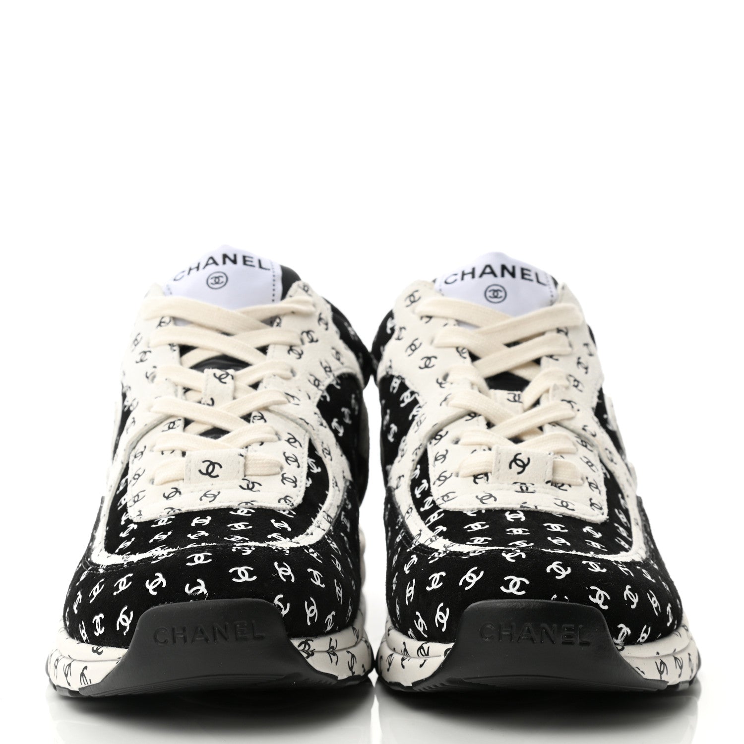 Chanel Nylon Suede Calfskin Printed CC Sneakers 39 White Black 2 of 8