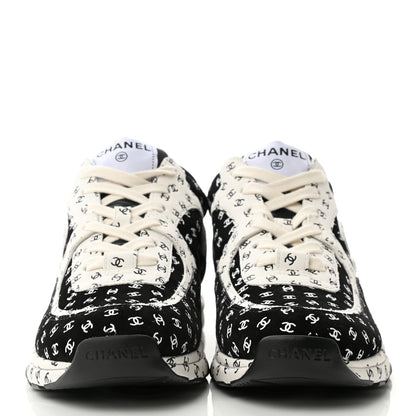 Chanel Nylon Suede Calfskin Printed CC Sneakers 39 White Black 2 of 8