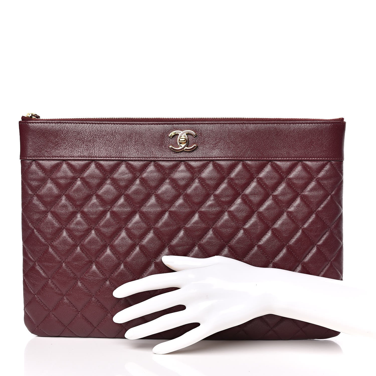 Chanel Sheepskin Quilted Large Vintage Mademoiselle Cosmetic Case Burgundy 2 of 14